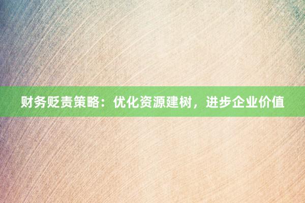 财务贬责策略：优化资源建树，进步企业价值